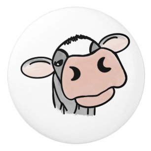 cartoon cow black white pink kiss gray farm animal ceramic knob