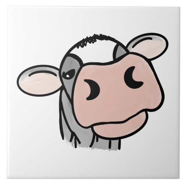 cartoon cow black white pink kiss gray farm animal ceramic tile (Front)