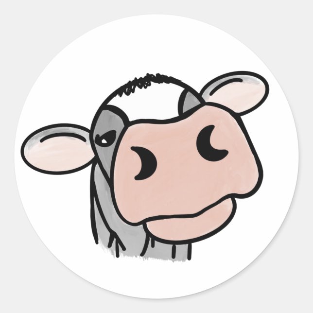 cartoon cow black white pink kiss gray farm animal classic round sticker (Front)