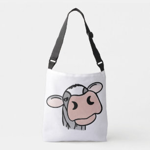 cartoon cow black white pink kiss gray farm animal crossbody bag