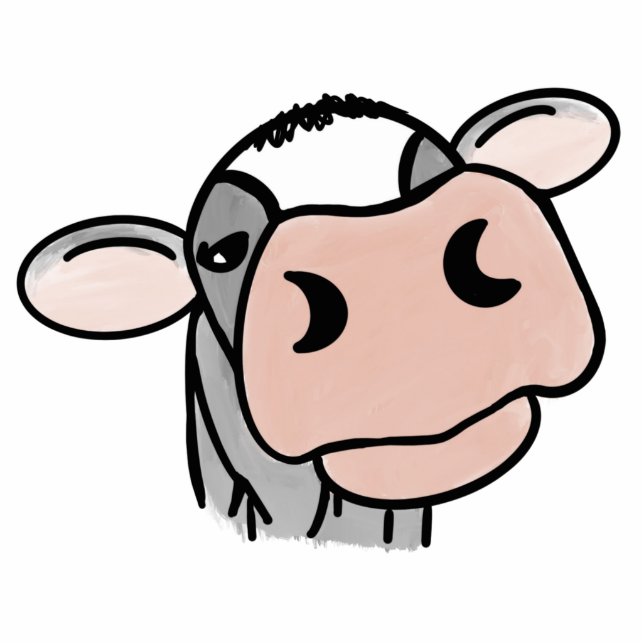 cartoon cow black white pink kiss gray farm animal cutout (Front)