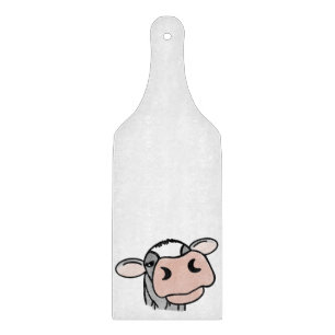 cartoon cow black white pink kiss gray farm animal cutting board
