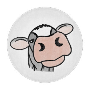 cartoon cow black white pink kiss gray farm animal cutting board