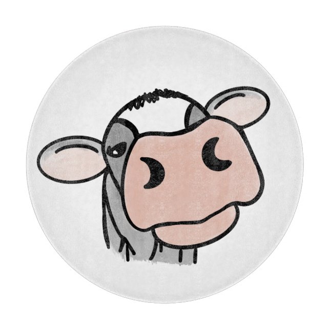cartoon cow black white pink kiss gray farm animal cutting board (Front)