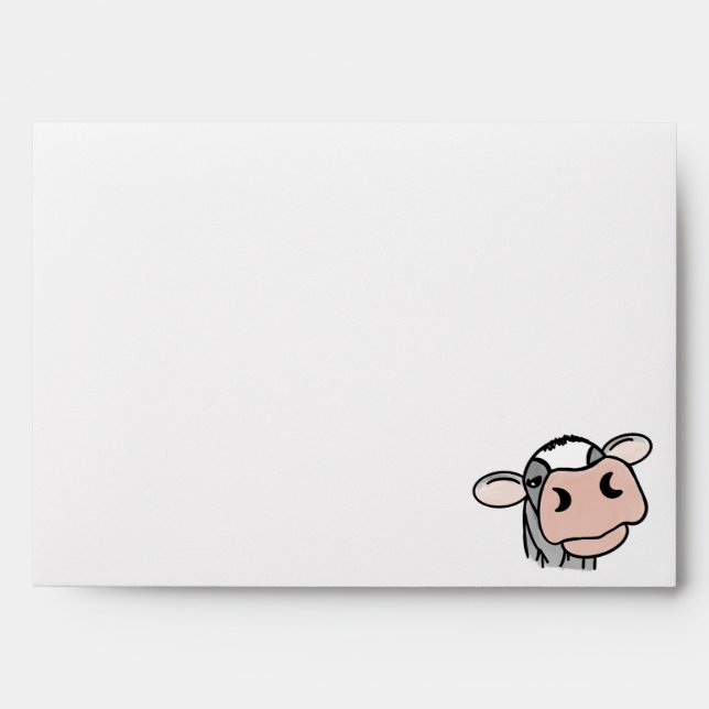 cartoon cow black white pink kiss gray farm animal envelope (Front)