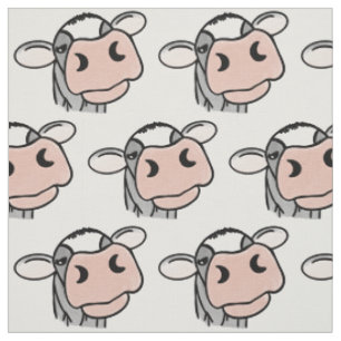 cartoon cow black white pink kiss gray farm animal fabric