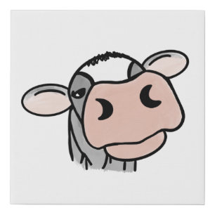 cartoon cow black white pink kiss gray farm animal faux canvas print