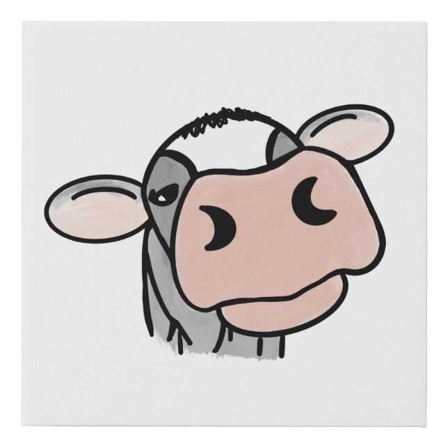 cartoon cow black white pink kiss gray farm animal faux canvas print (Front)