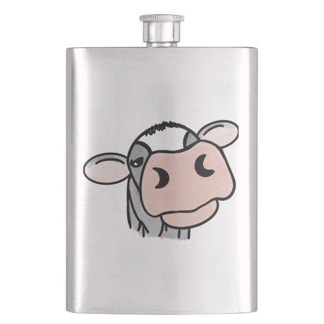cartoon cow black white pink kiss gray farm animal flask (Front)