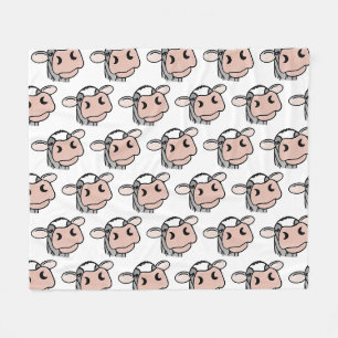 cartoon cow black white pink kiss gray farm animal fleece blanket