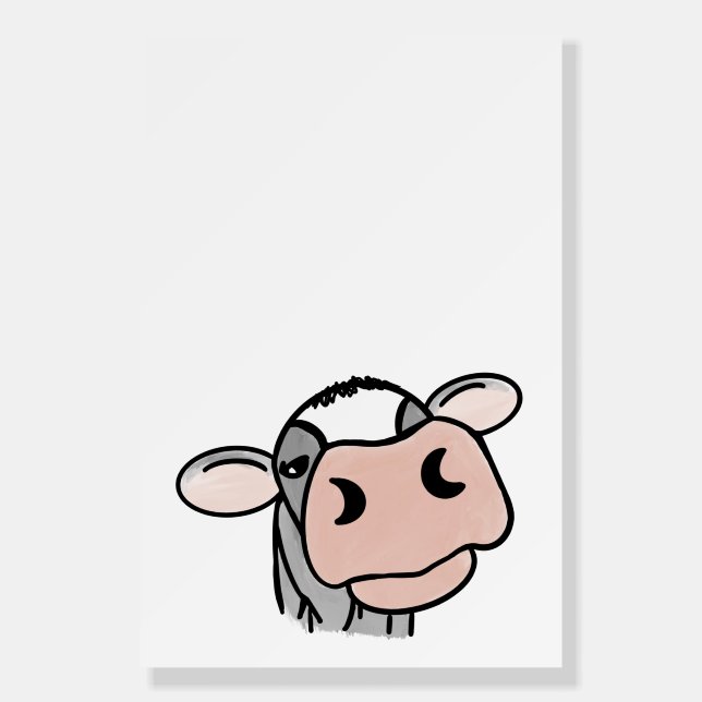cartoon cow black white pink kiss gray farm animal foam board (Front)