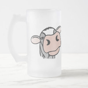 cartoon cow black white pink kiss gray farm animal frosted glass beer mug