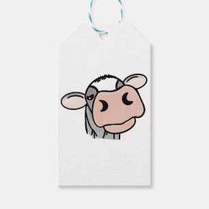cartoon cow black white pink kiss gray farm animal gift tags