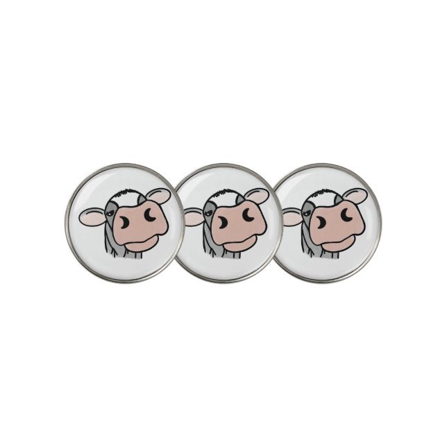 cartoon cow black white pink kiss gray farm animal golf ball marker (3 Up)