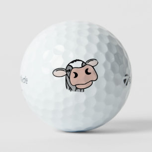 cartoon cow black white pink kiss gray farm animal golf balls