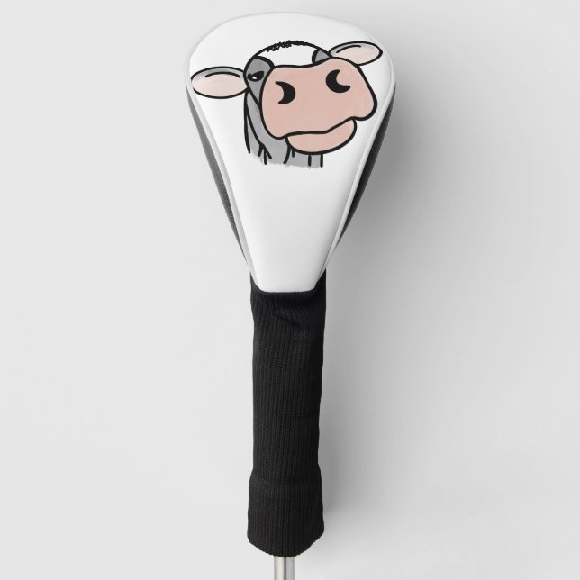 cartoon cow black white pink kiss gray farm animal golf head cover (Front)