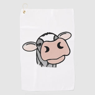 cartoon cow black white pink kiss gray farm animal golf towel