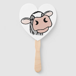 cartoon cow black white pink kiss gray farm animal hand fan