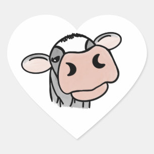 cartoon cow black white pink kiss gray farm animal heart sticker