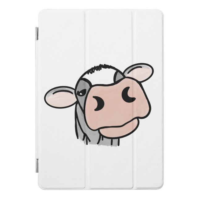 cartoon cow black white pink kiss gray farm animal iPad pro cover (Front)