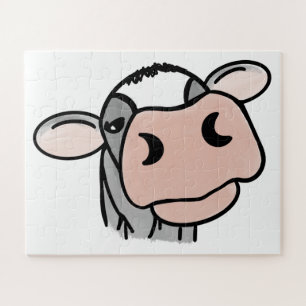cartoon cow black white pink kiss gray farm animal jigsaw puzzle