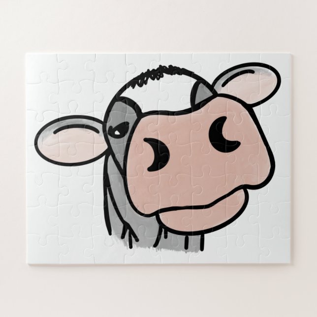 cartoon cow black white pink kiss gray farm animal jigsaw puzzle (Horizontal)