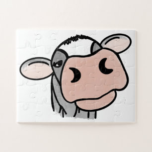 cartoon cow black white pink kiss gray farm animal jigsaw puzzle