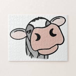 cartoon cow black white pink kiss gray farm animal jigsaw puzzle