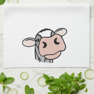 cartoon cow black white pink kiss gray farm animal kitchen towel