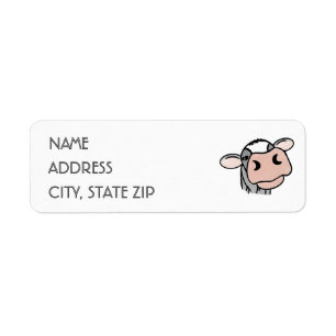 cartoon cow black white pink kiss gray farm animal label