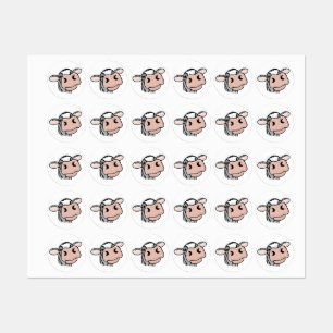 cartoon cow black white pink kiss gray farm animal labels