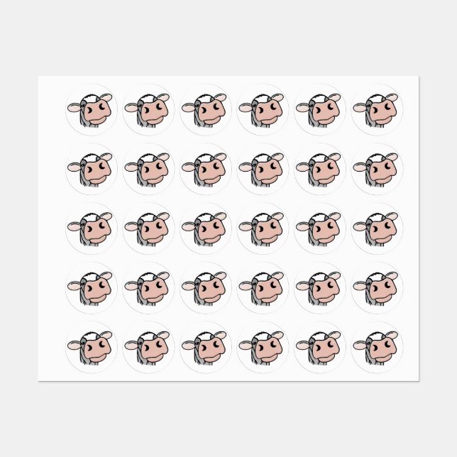 cartoon cow black white pink kiss gray farm animal labels (Sheet)