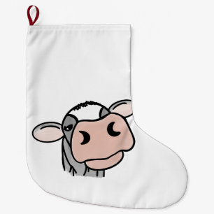 cartoon cow black white pink kiss gray farm animal large christmas stocking