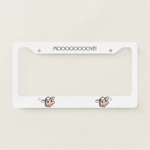 cartoon cow black white pink kiss gray farm animal license plate frame