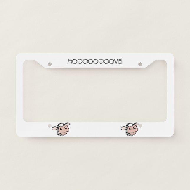cartoon cow black white pink kiss gray farm animal license plate frame (Front)