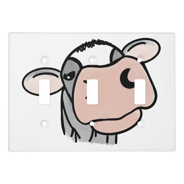 cartoon cow black white pink kiss gray farm animal light switch cover (Front)