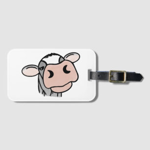 cartoon cow black white pink kiss gray farm animal luggage tag