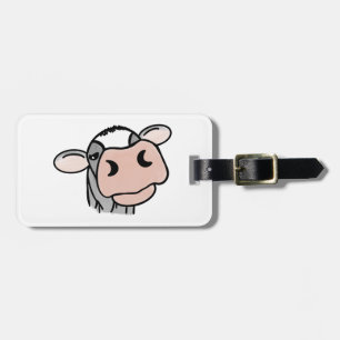 cartoon cow black white pink kiss gray farm animal luggage tag
