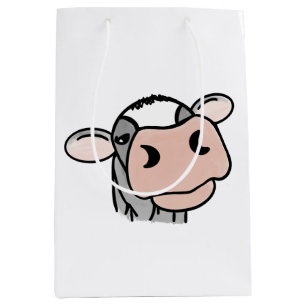 cartoon cow black white pink kiss gray farm animal medium gift bag