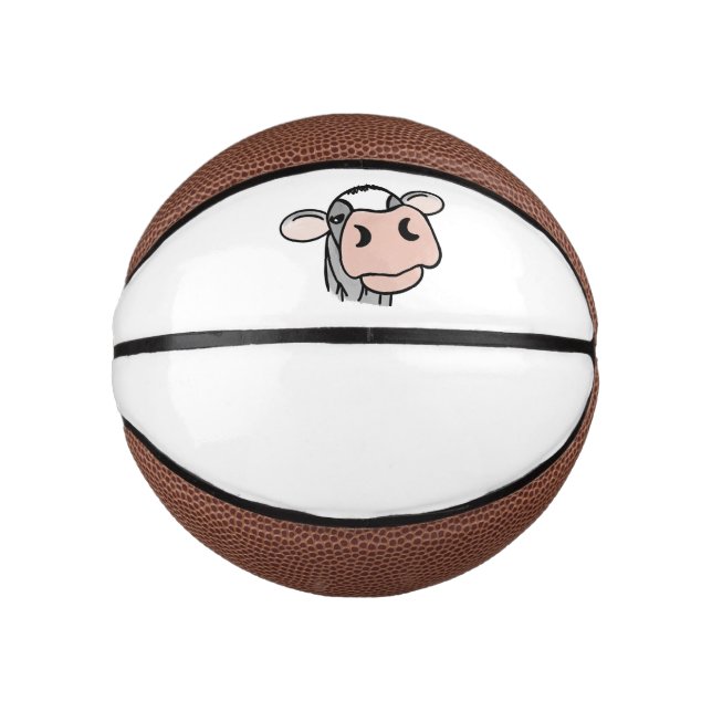 cartoon cow black white pink kiss gray farm animal mini basketball (Front)