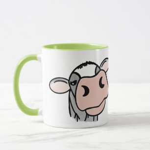 cartoon cow black white pink kiss gray farm animal mug