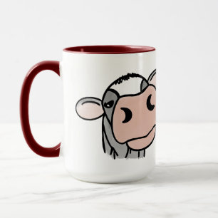 cartoon cow black white pink kiss gray farm animal mug