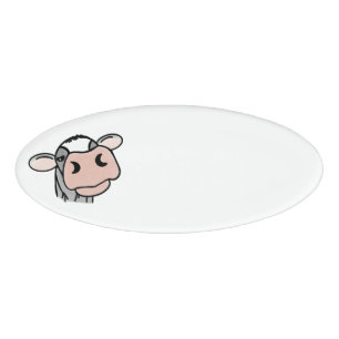 cartoon cow black white pink kiss gray farm animal name tag