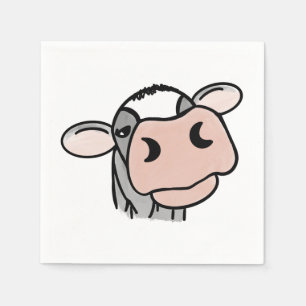 cartoon cow black white pink kiss gray farm animal napkins