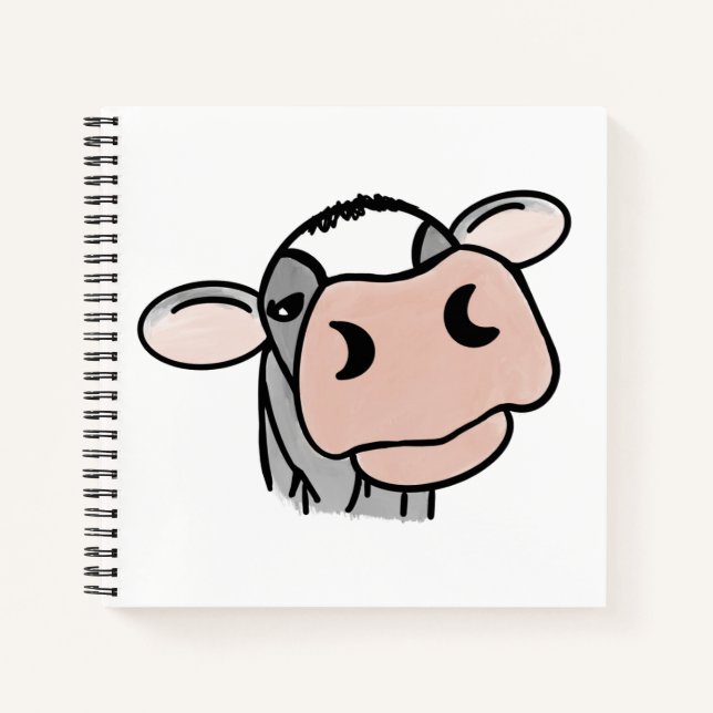 cartoon cow black white pink kiss gray farm animal notebook (Front)
