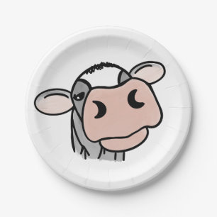 cartoon cow black white pink kiss gray farm animal paper plates