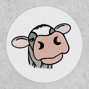 cartoon cow black white pink kiss gray farm animal patch