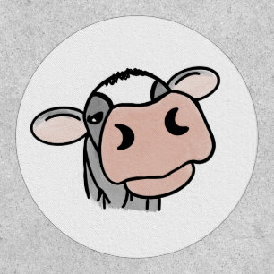 cartoon cow black white pink kiss gray farm animal patch