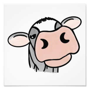 cartoon cow black white pink kiss gray farm animal photo print