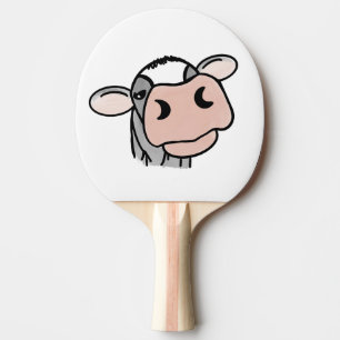 cartoon cow black white pink kiss gray farm animal ping pong paddle
